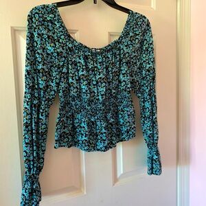 SO Black and Blue Floral Blouse